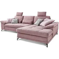 Cavadore Schlafsofa Castiel mit Federkern / Großes Bettsofa in L-Form mit Bettkasten, Sitztiefenverstellung, Kopfstützen und XL-Longchair / 312 x 114 x 173 / Webstoff, Flieder-Rosa