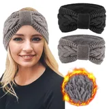 DRESHOW Damen Warm Gestricktes Stirnband Winter Ohrenwärmer Gehäkelte Kopfwickel Dickes Fleecefutter Haarbänder