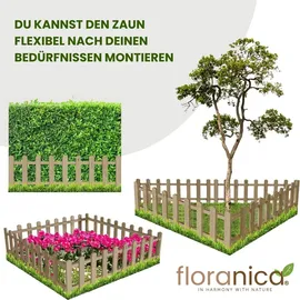 Floranica Zierzaun aus Holz 100 x 40 cm nicht imprägniert Steckzaun als Beeteinfassung Rasenkante Tierzaun Bauernzaun - Braun/Grau/Weiß/Grün