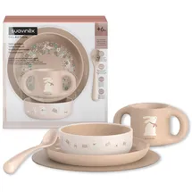 Suavinex Suavinex, Kindergeschirr Set, Baby-Essensset Mit Platzset Rutschfest + Teller + Schale + Tasse + Löffel. Spülmaschinenfest, Mikrowellengeeignet. Für Babys ab 6 Monaten. Rosa