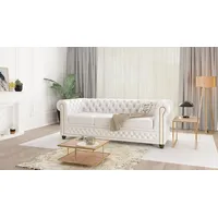 s-style möbel - Chesterfield Sofa 3 sitzer mit Schlaffunktion aus veganem Leder mit Holzfüßen - Area - B/T/H: 203 cm/86 cm/72 cm