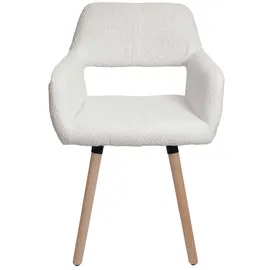 Mendler Esszimmerstuhl HWC-A50 II, Stuhl Küchenstuhl Polsterstuhl, Holz Stoff/Textil Bouclé (450g/m2) FSC® ~ creme