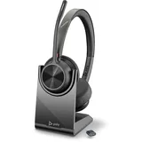 Poly Schnurloses Poly Voyager 4320 UC-Headset und Ladestation – Stereo-Kopfhörer mit Noise Cancelling-Mikrofonarm – Verbindung mit PC/Mac/Mobiltelefon über Bluetooth – Kompatibel mit Teams, Zoom & mehr