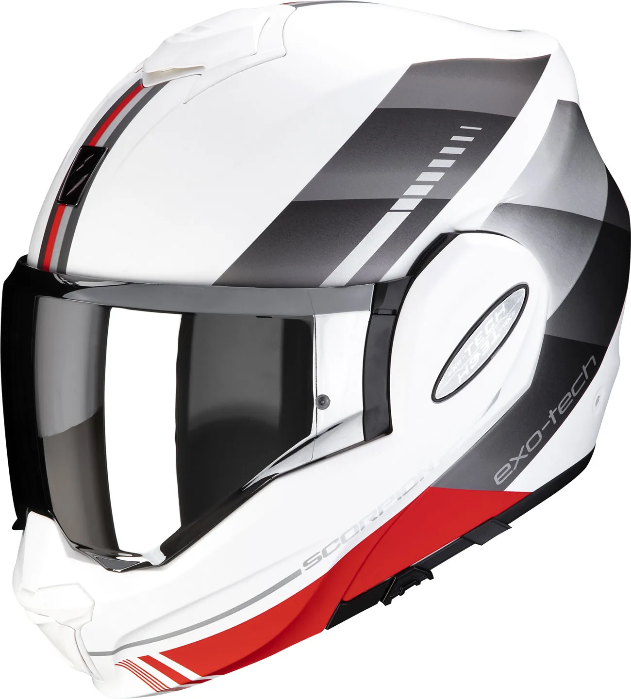 Scorpion EXO-Tech Evo Genre, casque modulaire - Mat Blanc/Argent/Rouge - L