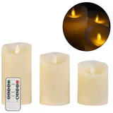 Intirilife 3x Kerzen flammenlose LED Kerzen aus Wachs in Weiß - 7.5 x 15/12.5/10 cm - Stumpenkerze mit Fernbedienung batteriebetrieben Deko Idee Warmlicht Kerzenlicht