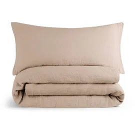 Everbrent Musselin Bettwäsche Taupe 135 x 200 cm + 40 x 80 cm