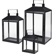 Mojawo 3er Gartenlaternen Laternen Metall Windlicht Schwarz H28/35/44cm