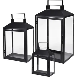 Mojawo 3er Gartenlaternen Laternen Metall Windlicht Schwarz H28/35/44cm