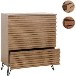 Kommode HWC-M49, Sideboard Schrank Highboard, 3D-Design 3 Schubladen Massiv-Holz Mango Metall 94x80x45cm ~ natur