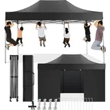 COBIZI Faltpavillon 3x3 Wasserdicht Stabil Winterfest ohne Seitenwand,Pop Up Pavillon Partyzelt,Sonnenschutz Gartenpavillon,Pavillon Faltbar mit Handtasche(3 mal 3m Schwarz)