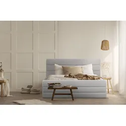 Polsterbett OTTO PRODUCTS "Merrit", beige, B:173cm H:124cm L:214cm, Struktur (70% recyceltes Polyester, 30% Polyester), Betten, Polsterbett Polsterbett ohne Bettkasten, Quernaht im Kopf- und Fußteil, in 5 Breiten, auch in 220 cm Länge