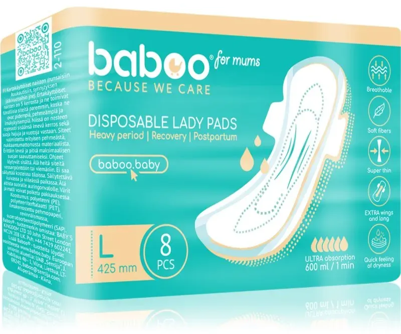 Baboo Postpartum Maternity Pads Wöchnerinnen-Vorlagen Einwegprodukt Größe L 8 St.