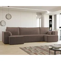 Ecksofa Paris U Poso Cordstoff modernen Sofa U-Form Couch mit Schlaffunktion und Kissen Bettkasten Universal Wohzimmer Poso 06 - Braun