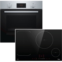 Bosch Herdset Bosch Einbau-Backofen Edelstahl Teleskopauszug + Midea Flex-Induktionskochfeld autark 77cm