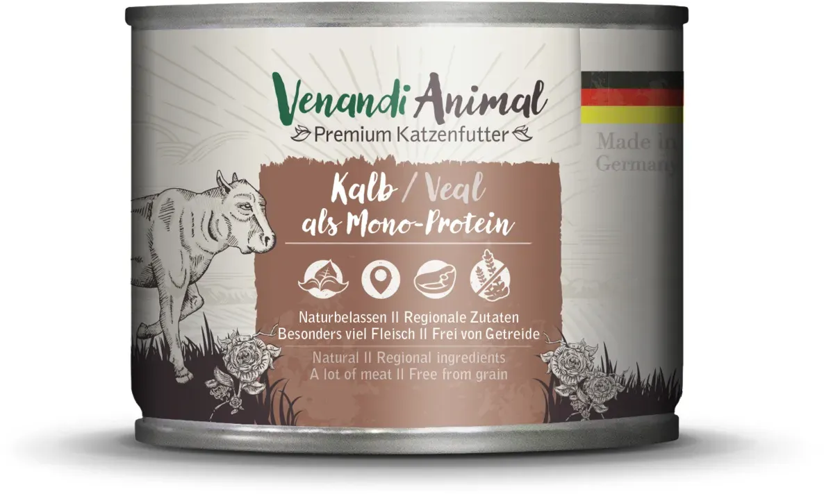 Venandi Animal Monoprotein 200g Katzennassfutter 6 x 200 Gramm Kalb