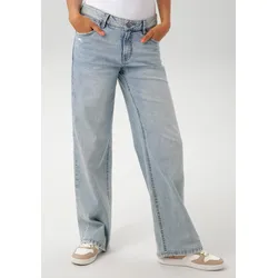 Straight-Jeans ANISTON CASUAL, Damen, Gr. 42, N-Gr, blau (bleched), Denim/Jeans, Obermaterial: 81% Baumwolle, 17% Polyester, 2% Elasthan, Destroyed-Effekte, modisch, figurumspielend lang, Jeans, mit trendig weitem Bein