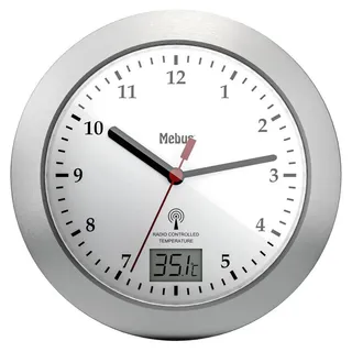 MEBUS Funk Wanduhr 17,0 cm 41124 silber