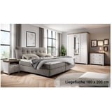 Lomadox Schlafzimmer-Set EPSOM-83, (Spar-Set, 5-tlg), weiß Abisko Esche Nb. mit Lefkas Eiche Nb. weiß