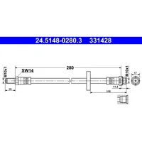 ATE 2x Bremsschlauch Hinterachse [Hersteller-Nr. 83.7788-0280.3] für Ford Mondeo