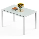 Bealife Esstisch Sicherheitsglas Rechteck Metallgestell Weiß 120x70x75 Cm Für 4 Personen