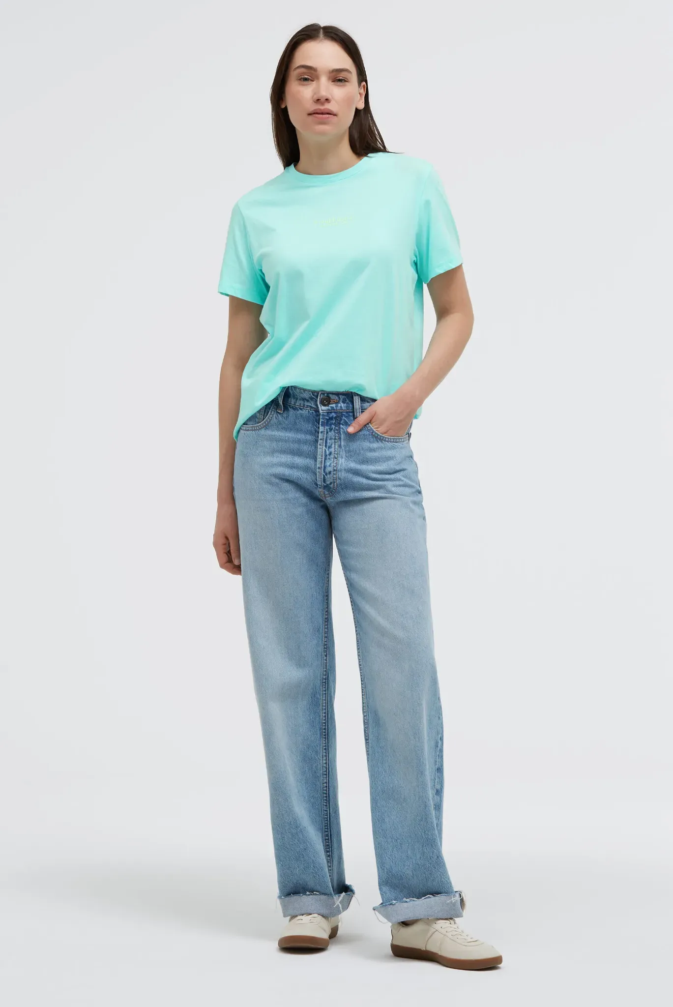 Rundhalsshirt SENSES.THE LABEL, Damen, Gr. XL, crystal aqua, Single Jersey, Material: 100% Baumwolle, unifarben, regular fit lang, Rundhals, eingesetzt gerader Abschluss, Shirts Rundhalsshirt, aus Baumwolle