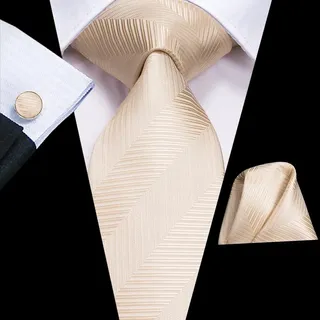 SUNMME Hochzeitskrawatte aus Seide in Champagner-Beige mit floralem, einfarbigem Design für Herren, Einstecktuch, Manschettenknopf, Nicktie, Business