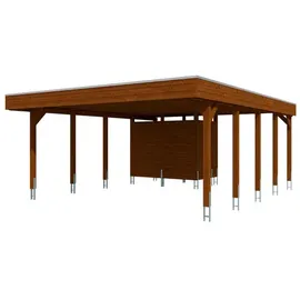 SKANHOLZ Doppelcarport Friesland 5,46 x 7,08 m nussbaum inkl. Abstellraum