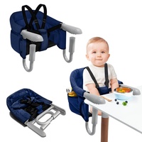 NAIZY Tischsitz Baby Blau Sitzerhöhung Stuhl Kind Hochstuhl Faltbar mit Rutschfeste Griff & Sicherheitsgurt & Aufbewahrungstaschen Kinderhochstuhl für 2-8cm dicke Tisch