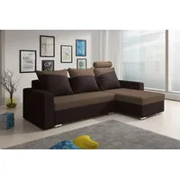 Fun Möbel Ecksofa Sofa NORA mit Schlaffunktion D/H Braun Ottomane Rechts - Schwarz