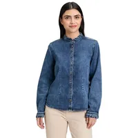 Cartoon Jeansbluse Damen mit Rüschen blau 36 EU