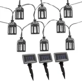 Nowa Lichterkette Solarleuchten Aussen LED Solarlampe Gartenlampe Dekoration in Laternenform, Kunststoff schwarz, 30x LED warmweiß, L 200 cm