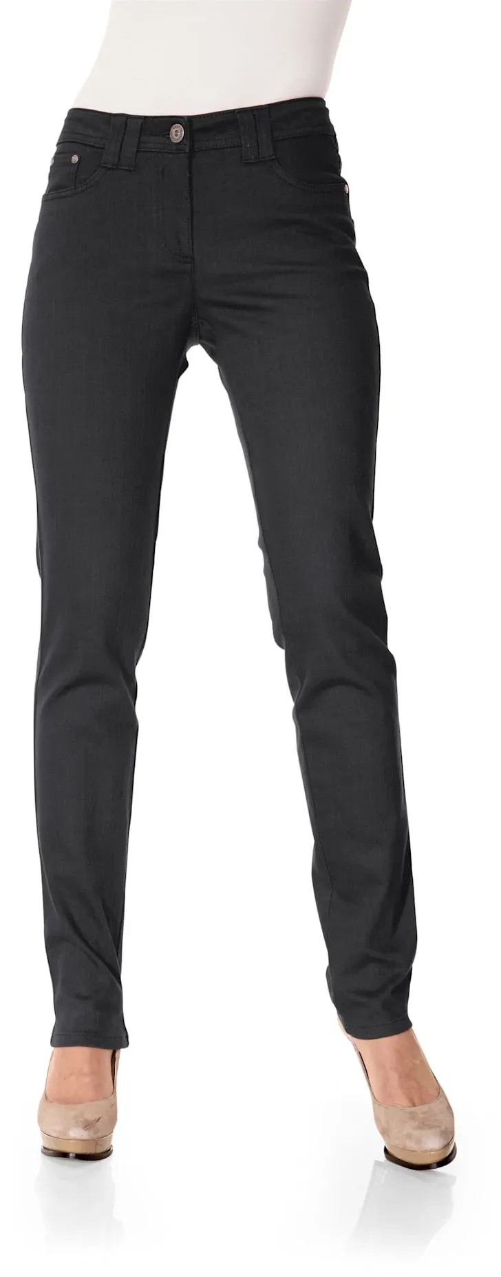 Röhrenhose HEINE, Damen, Gr. 34, Normalgrößen, schwarz, 98% Baumwolle, 2% Elasthan, unifarben, lang, Hosen