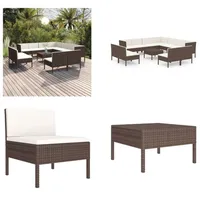 vidaXL 12 tlg. Garten Lounge Set mit Auflagen Poly Rattan Braun - Garten-Sofagarnitur - Garten-Sofagarnituren - Gartensofa-Set - Gartensofa-Sets - Braun