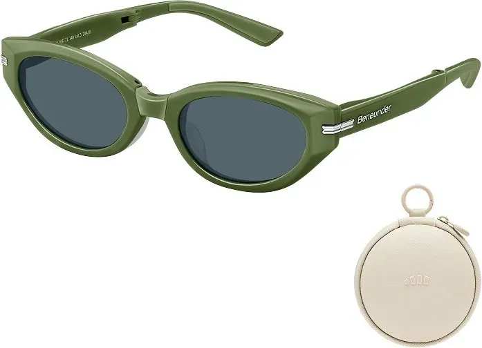 Beneunder FD315-CN306, faltbare Cat-Eye Sonnenbrille, grüner Rahmen, graue Gläser