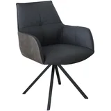 Novel Armlehnstuhl, Schwarz, Metall, Textil, Leder, Echtleder, Color-Finish-Leder, Drehkreuz, 59.5x87.5x69 cm, Typenauswahl, Sitzfläche 180° drehbar, automatische Rückholfunktion, Esszimmer, Stühle, Esszimmerstühle, Armlehnenstühle