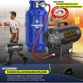 Masko MASKO® Gasheizgebläse Gasheizer Heizkanone Gasheizstrahler Bauheizer Gas Heizgerät heizstrahler Heißluftgenerator inkl. Gasschlauch & Druckminderer Heizgebläse für handelsübliche Gasflaschen