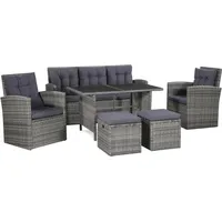 Ankonbej 6-tlg. Garten-Lounge-Set mit Auflagen Poly Rattan Grau