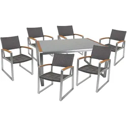 Garten Tisch Sitz Gruppe Glas silber grau geflechtet Veranda Aluminium Terrasse