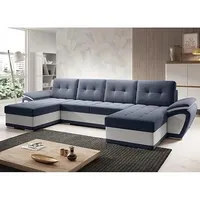 Easy4You ENZO Marineblau/Weiß Eco-Leder Ecksofa U-Form 336 x 97 x 157 cm mit Schlaffunktion und Stauraum - Schlafsofa mit Bettkasten - Moderne Wohnzimmermöbel – Stoff: SORO 76 + Soft 17