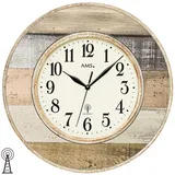 AMS 5975 Wanduhr Funk Funkwanduhr Rund Antik Vintage Retro Shabby Holz-Optik