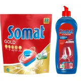 Somat Tabs 8x22 (176) AW Gold, Geschirrspül Tabs für strahlend sauberes Geschirr auch bei niedrigen Temperaturen + Somat Duo Power Experten Klarspüler 750ml