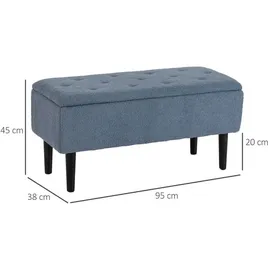 Homcom Sitzbank mit Stauraum, Bettbank, Polsterbank mit Klappdeckel, Samtoptik, Truhenbank, für Wohnzimmer, Schlafzimmer, Blau, 95 x 38 x 45 cm