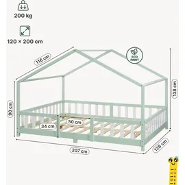 [en.casa] Kinderbett Treviolo 120 x 200 cm Kiefer massiv mintgrün/weiß
