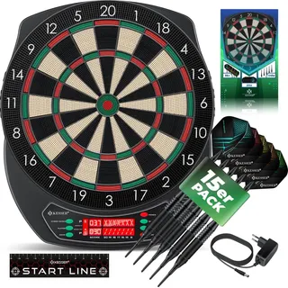 Kesser KESSER® Elektronische Dartscheibe Profi Set - E Dartboard mit 15 Dartpfeile + 35 Pro Flights 100 Pfeilspitzen + Zubehör Dart für 1 bis 8 Spieler