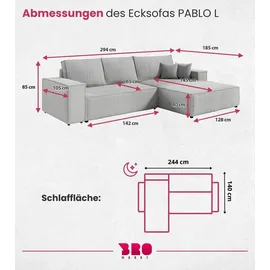 bromarkt Ecksofa Pablo Schlaffunktion Bettkasten L-Form 294x185x85cm Grün Links | Grün