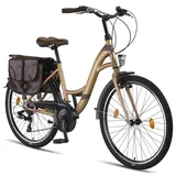 Licorne Bike Stella Plus Premium City Bike in 26 Zoll Aluminium Fahrrad für Mädchen, Jungen, Herren und Damen - 21 Gang-Schaltung - Hollandfahrrad (26 Zoll, Milchbraun)