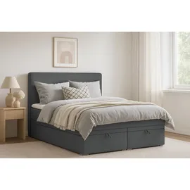 dein schlaf 24 BOXBETT DARO 140/200 in Velour/Cord Dunkelgrau - Marine