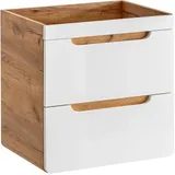 Lomadox - Waschtischunterschrank 60 Cm Ohne Becken Luton-56, Hochglanz Weiß Mit Wotan Eiche Nb., B/h/t Ca. 60/59/46 Cm