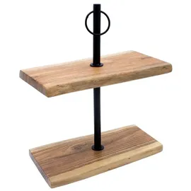 Spetebo Akazie Massivholz Etagere natur - 42 x 35 cm - Holz Serviertablett mit 2 Etagen - Etagenständer Servierplatte Buffetständer Servierständer Präsentationsständer Deko Ständer für Dessert Obst Gebäck