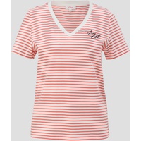 s.Oliver - Weiches T-Shirt mit V-Ausschnitt, Damen, orange|weiß, 34
